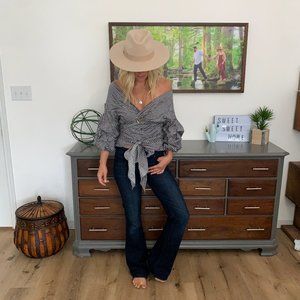 Vici Stripe Off Shoulder Wrap Blouse Top